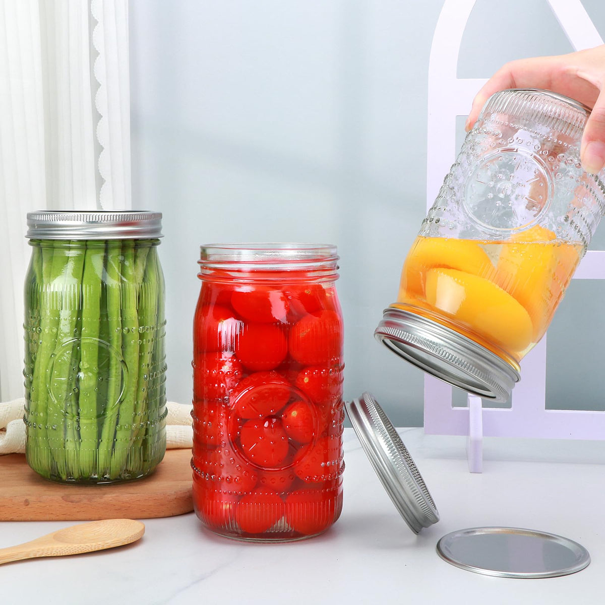 Wide Mouth Mason Jars with Lids 32oz 12 Pack O1004