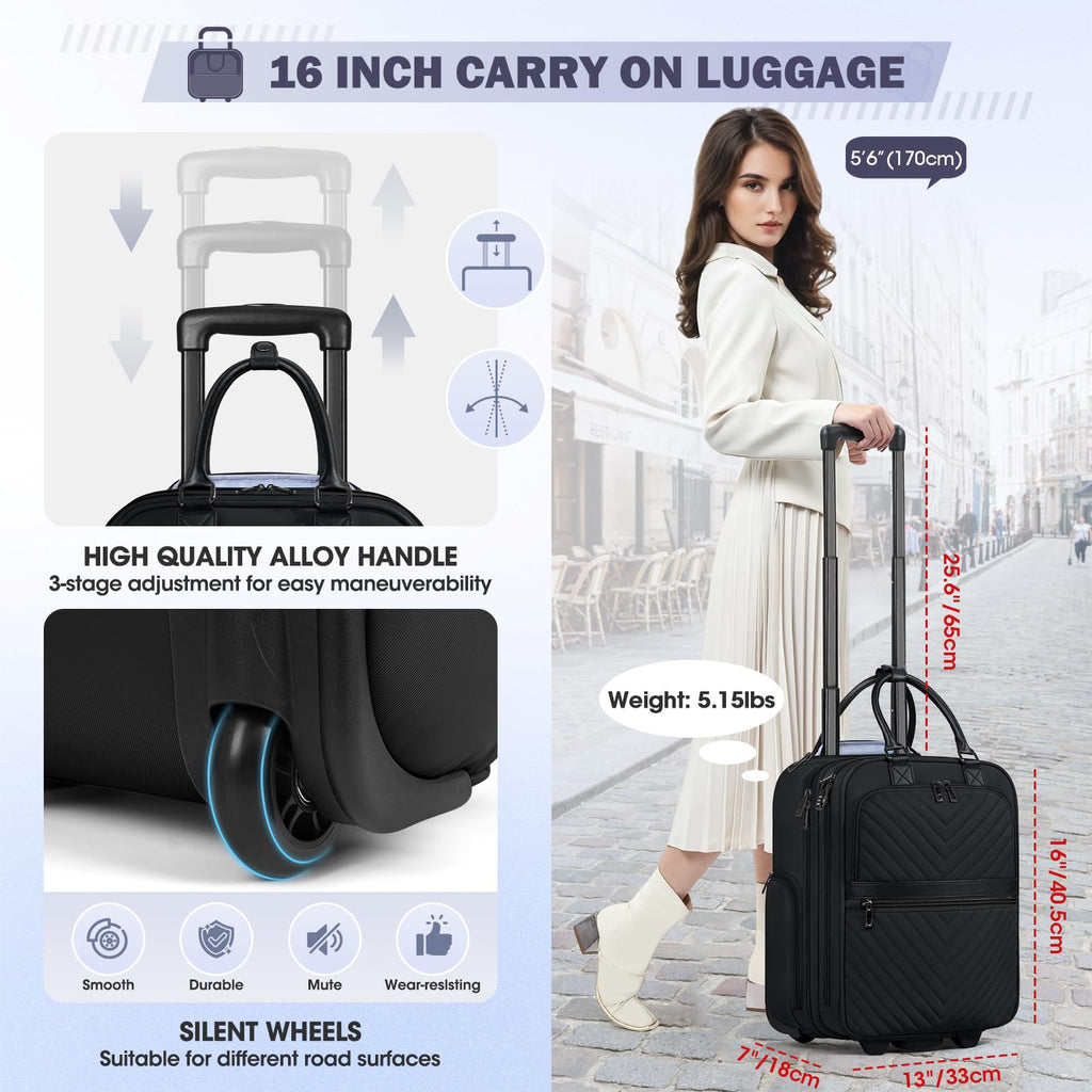 16-inch Lightweight Softside Underseat Carry On Luggage with Wheels Black O856032