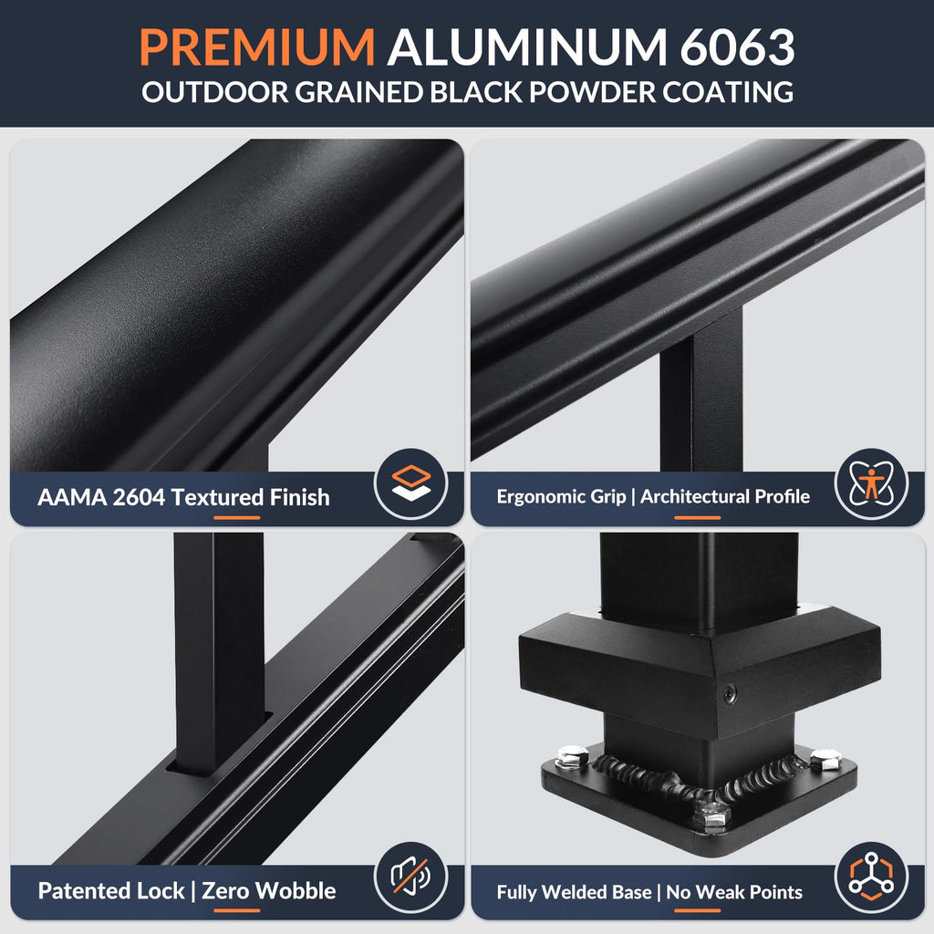 1 Pack 36 in x 6 ft Black Aluminum Stair Railing Kit J24663