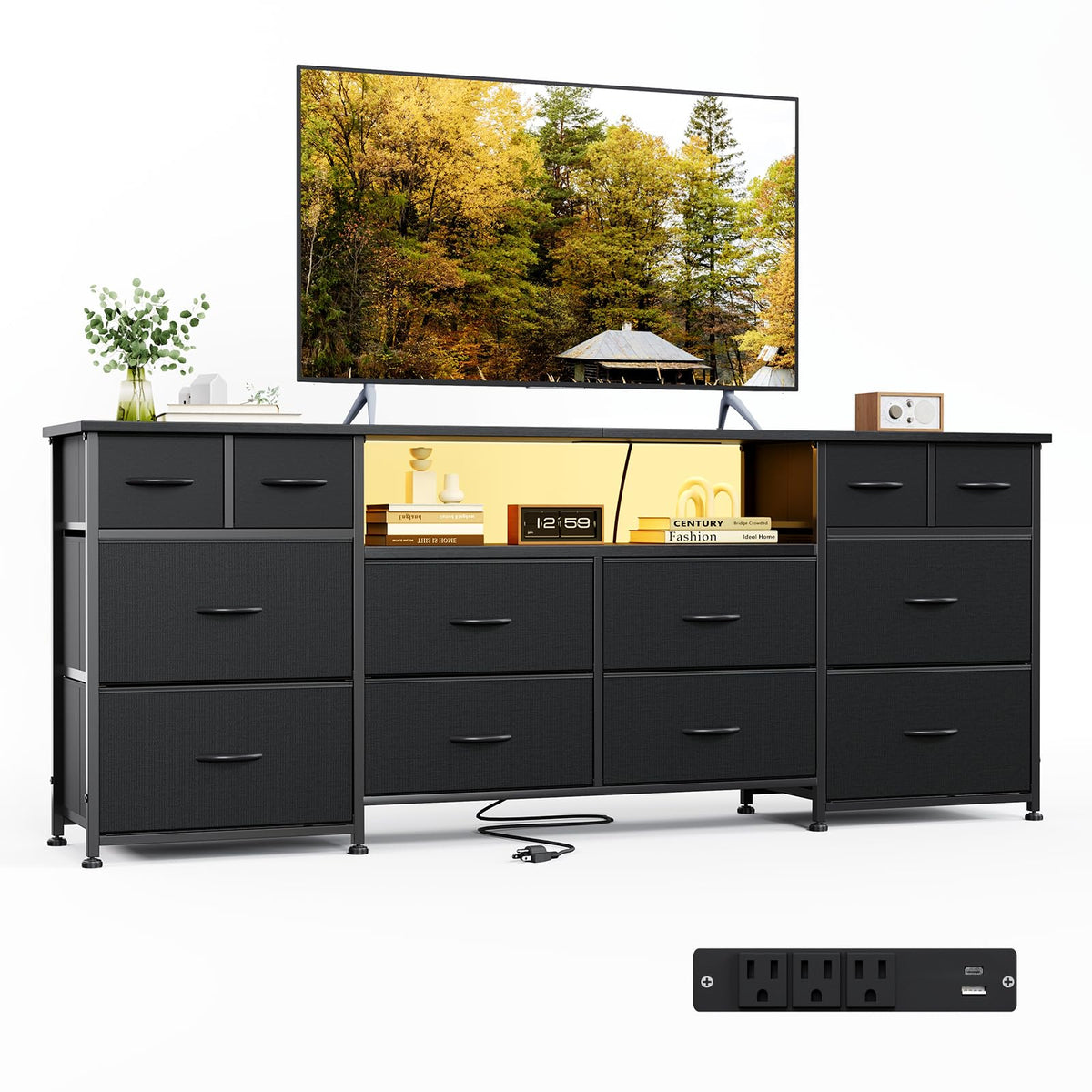 63 Inch 12 Drawer Black Dresser C81328