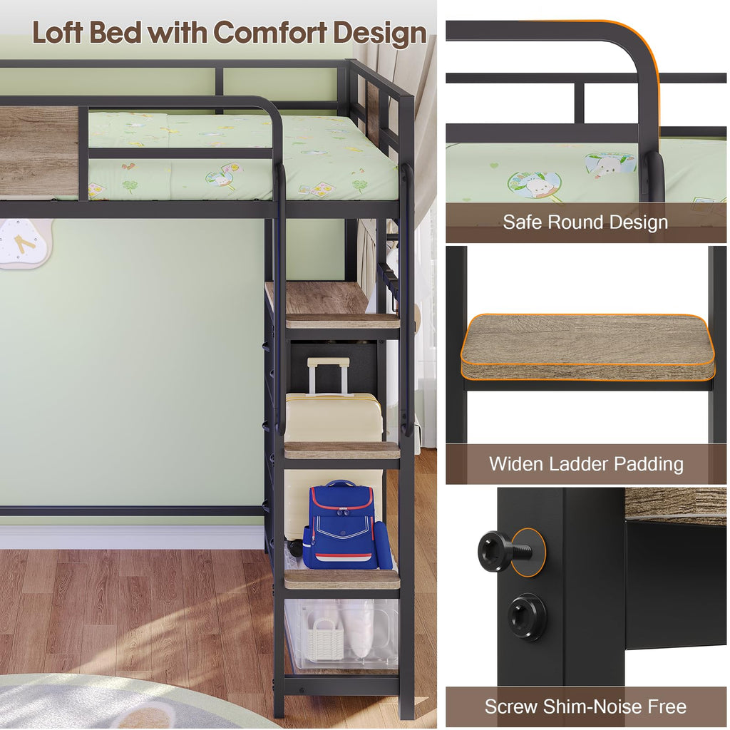 Twin Loft Bed with Storage and 6 Drawers C621083