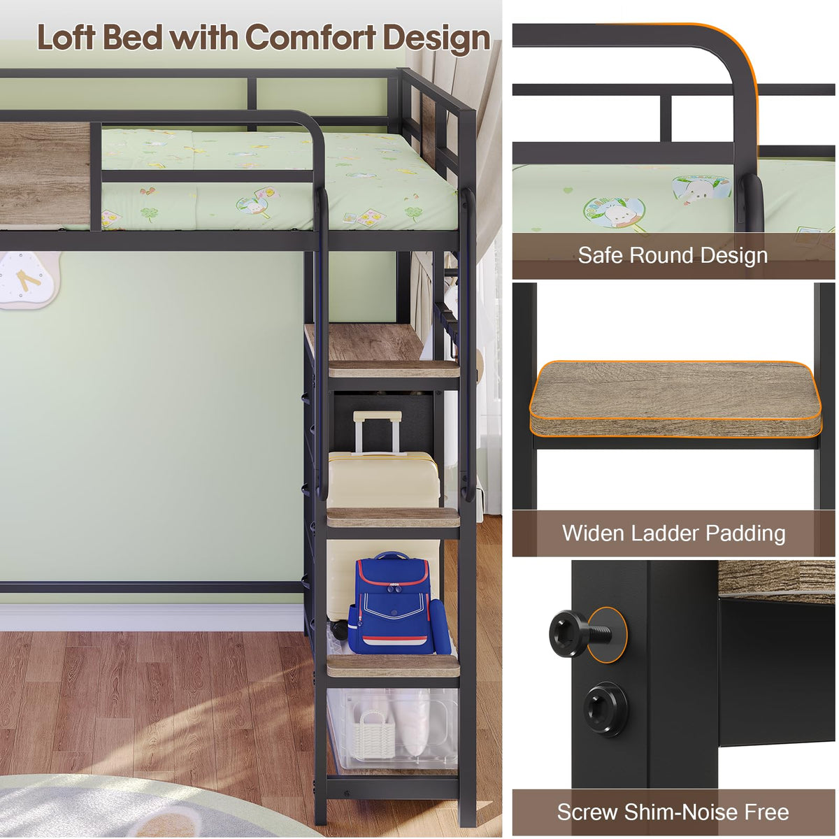 Twin Loft Bed with Storage and 6 Drawers C621083