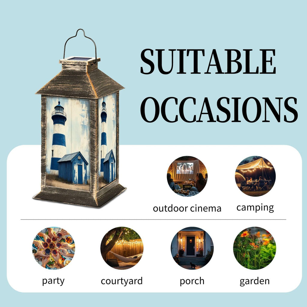 Navy Blue Coastal Solar Lantern V706
