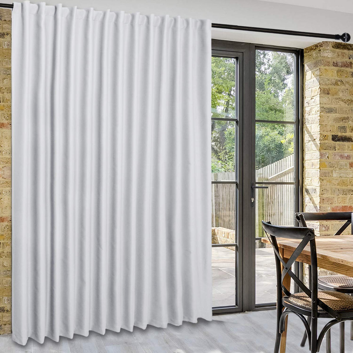 Extra Wide Blackout Thermal Curtain Panel with Back Tab & Rod Pocket, 100 x 84 Inches, Greyish White I771