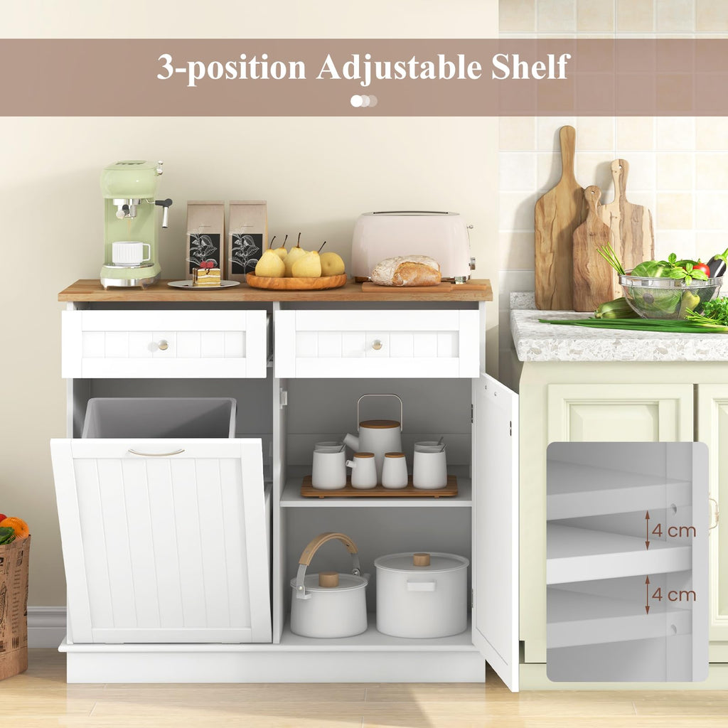 White Wooden Tilt Out Trash Bin Cabinet with Drawers G355