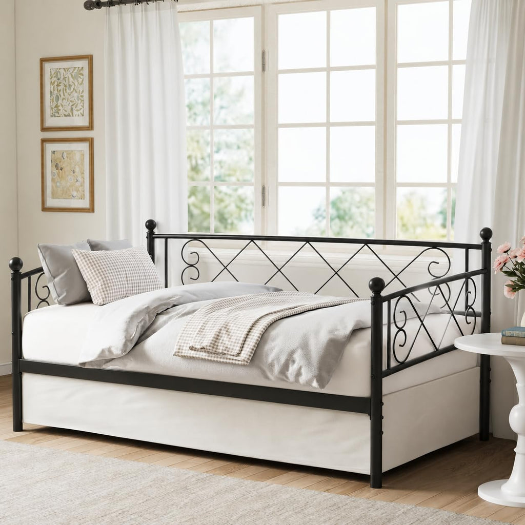 Twin Daybed with Trundle and Heart-Shaped Headboard L95001