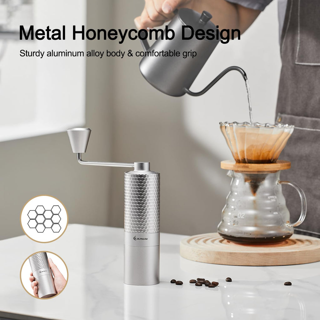 Manual Coffee Grinder, Stainless Steel Conical Burr Hand Grinder, 25g Coffee Bean Mill with Magnetic Handle, Dual Bearing Metal Body for Travel and Camping K566393