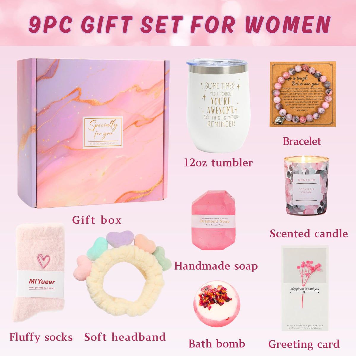 Pink 9pc Spa Bath Gift Set I3141
