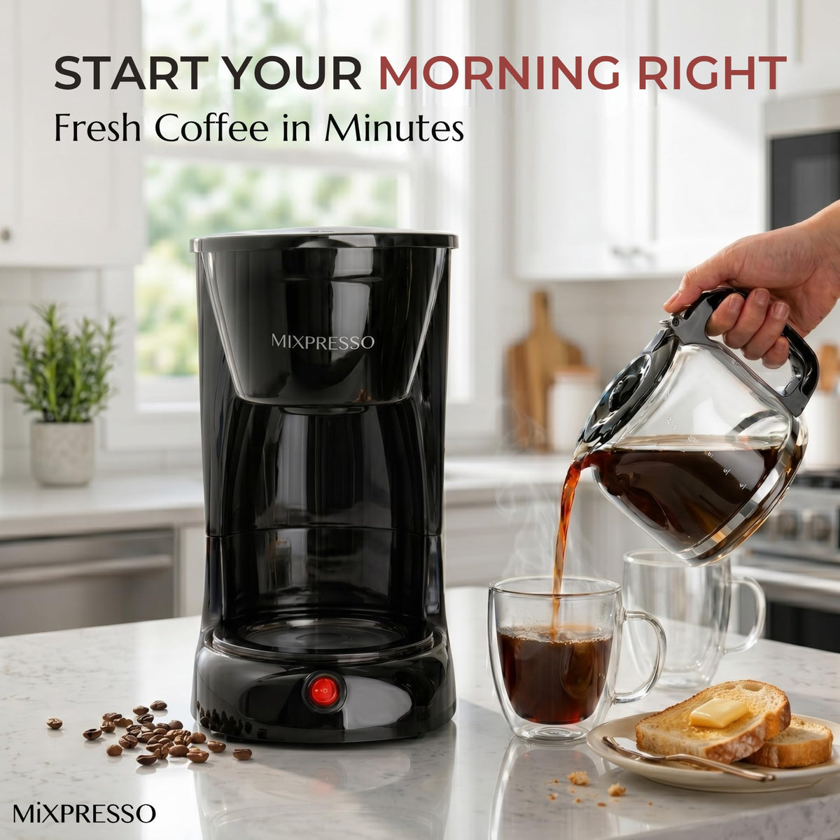 12 Cup Drip Coffee Maker with Reusable Filter, Black Q159