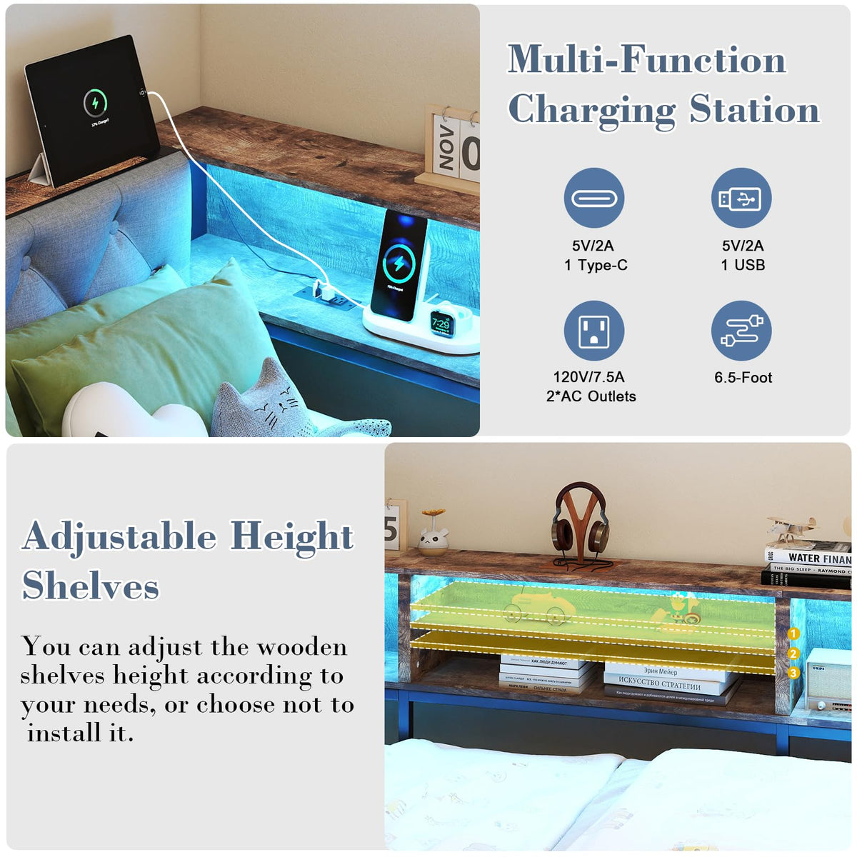 Twin Size Corner Bed Frame with Storage and Headboard O431419