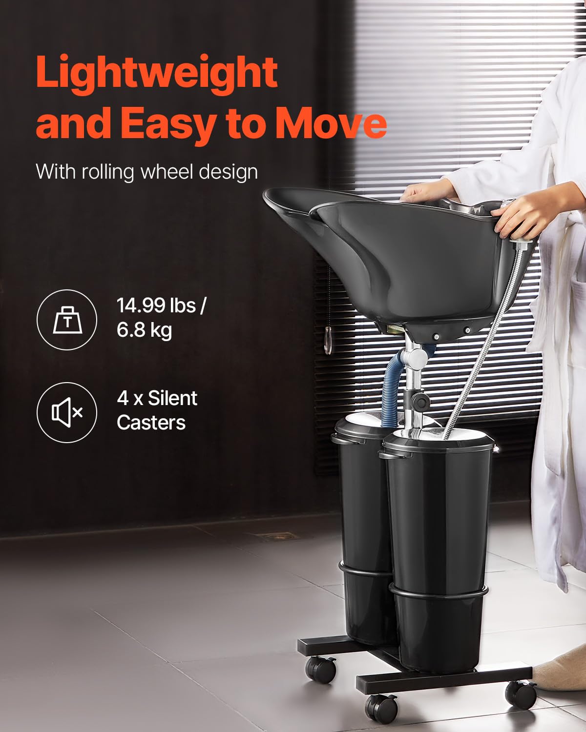 Portable Shampoo Bowl with Electric Pump, 2 Buckets, Black K6073