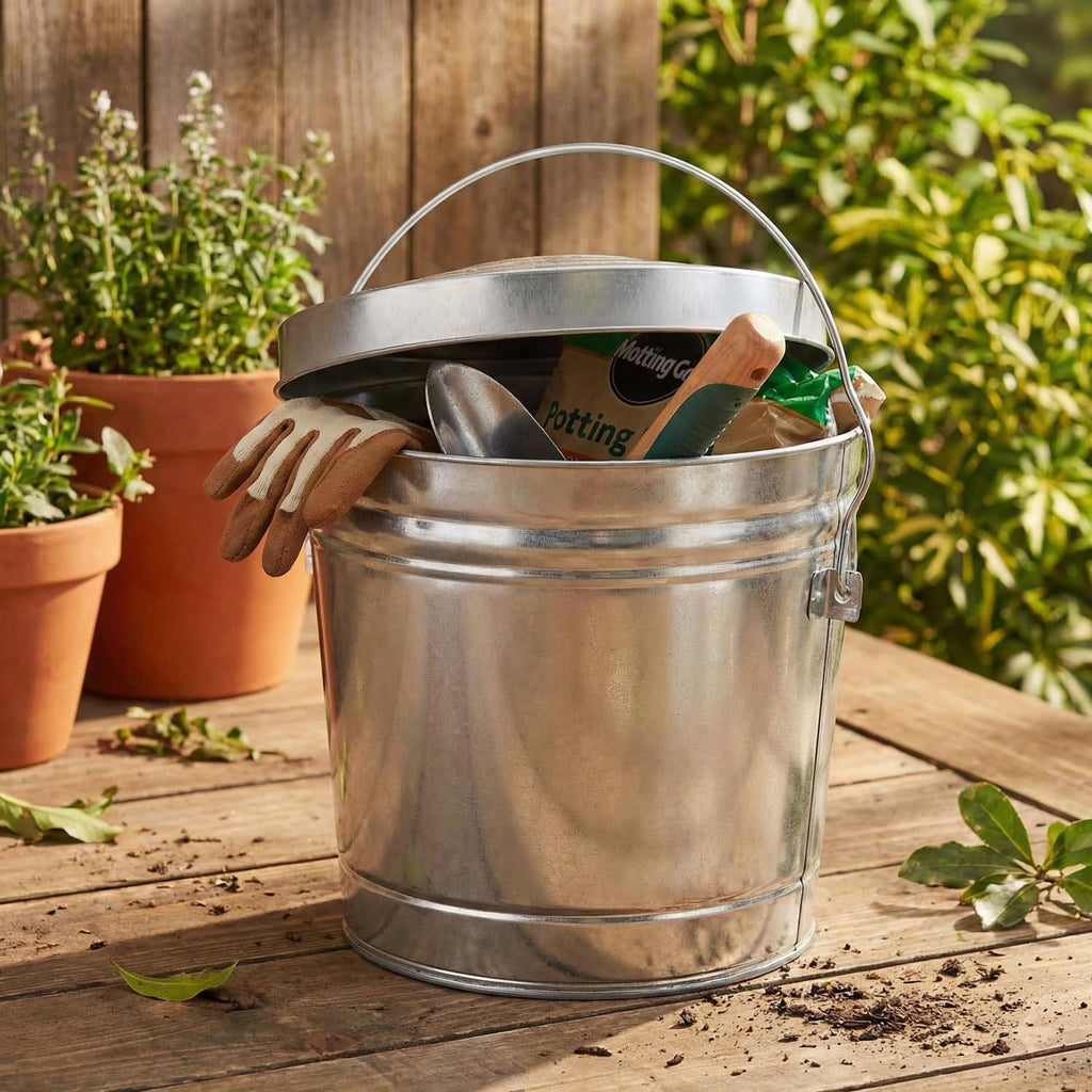 6-Gallon Galvanized Steel Locking Lid Trash Can P6047