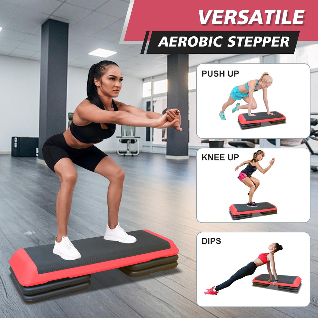 43'' Adjustable Aerobic Exercise Step Platform with 4 Stackable Risers R44340