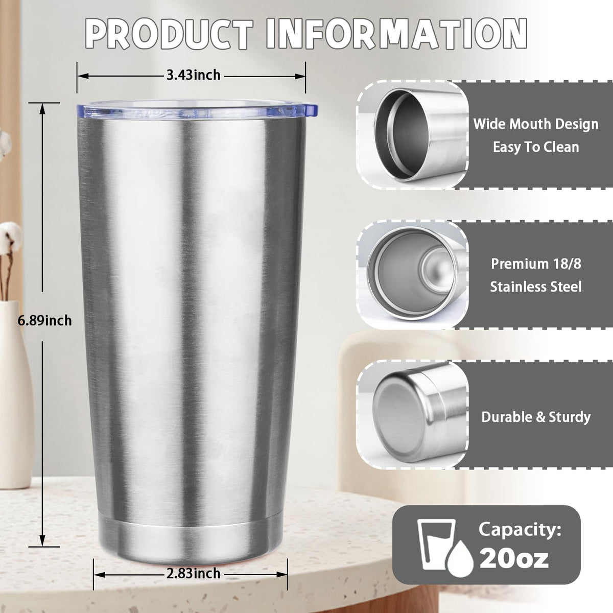 20 oz Stainless Steel Insulated Tumbler with Lids and Straws A498744