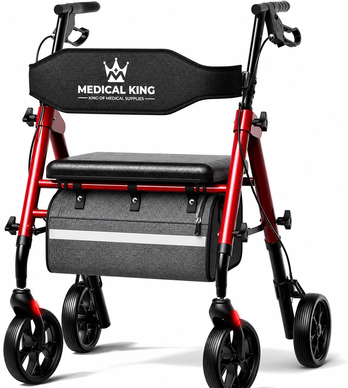 Foldable Rollator Walker with Seat, 8" Wheels, Red R60522
