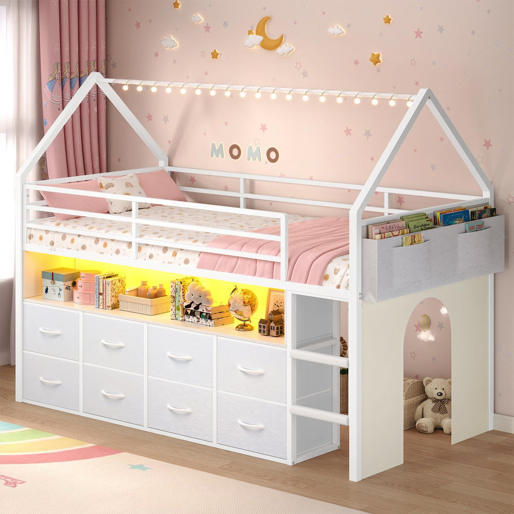 Twin Size Low Loft Bed with 8 Storage Drawers B616827