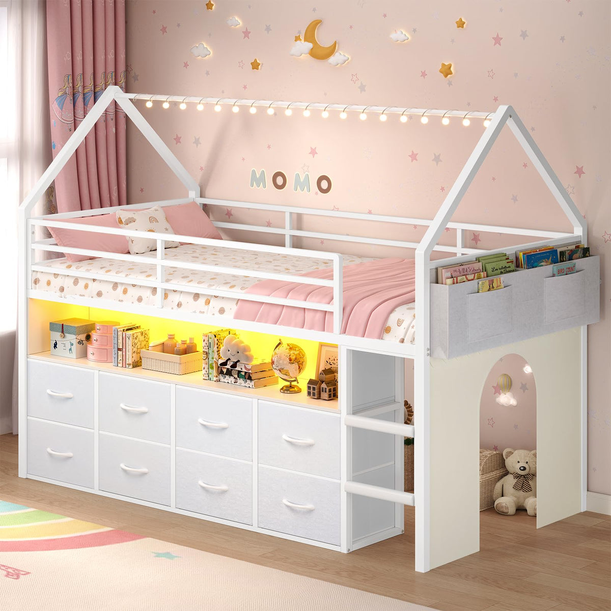 Twin Size Low Loft Bed with 8 Storage Drawers B616827