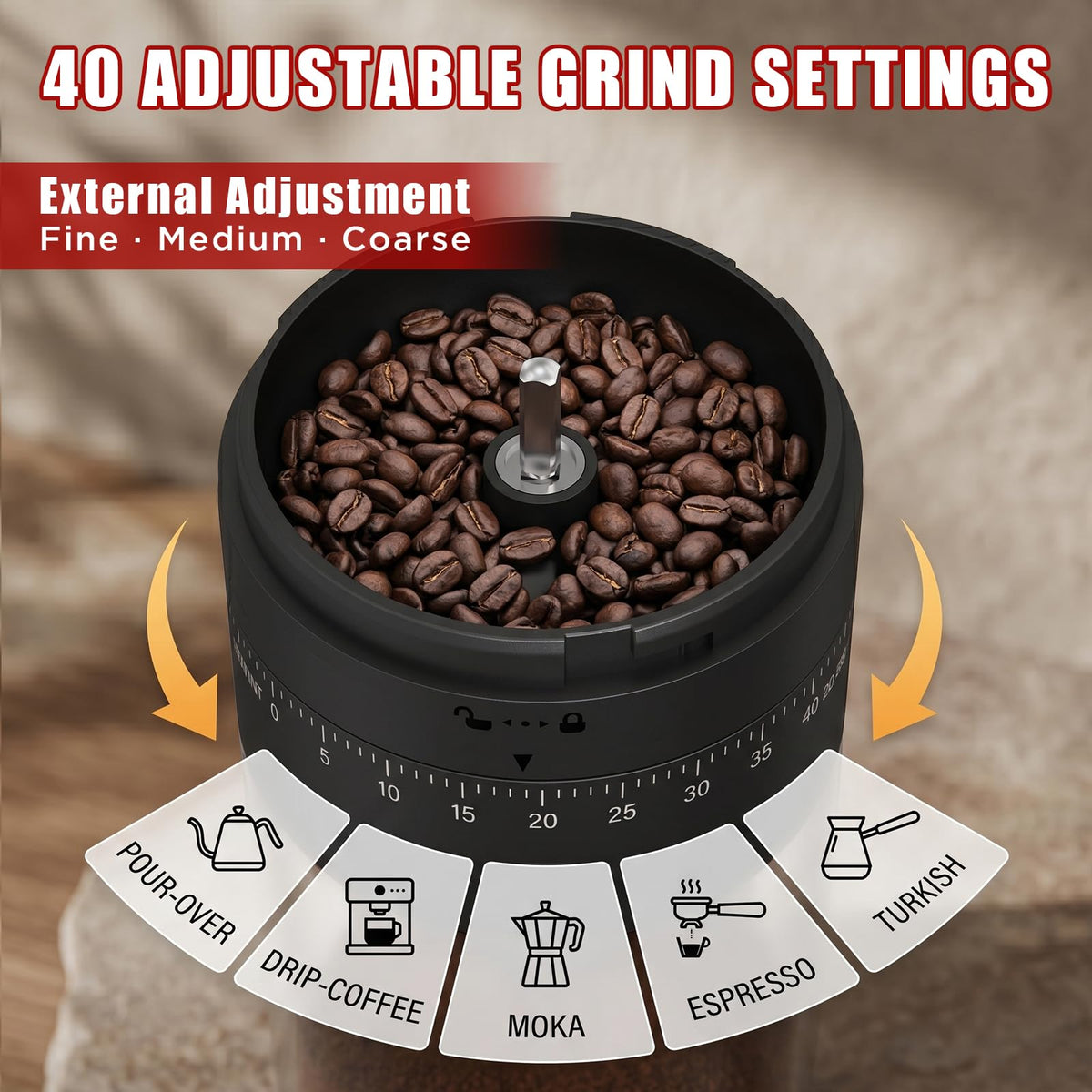 Electric Coffee Grinder with Conical Ceramic Burr E582