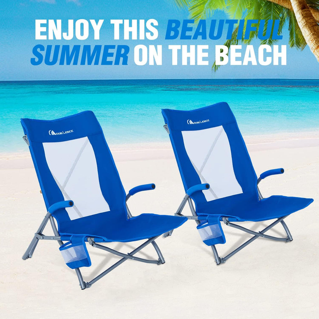 2 Pack Low Beach Lounge Chair with Cup Holder & Carry Bag Y560023