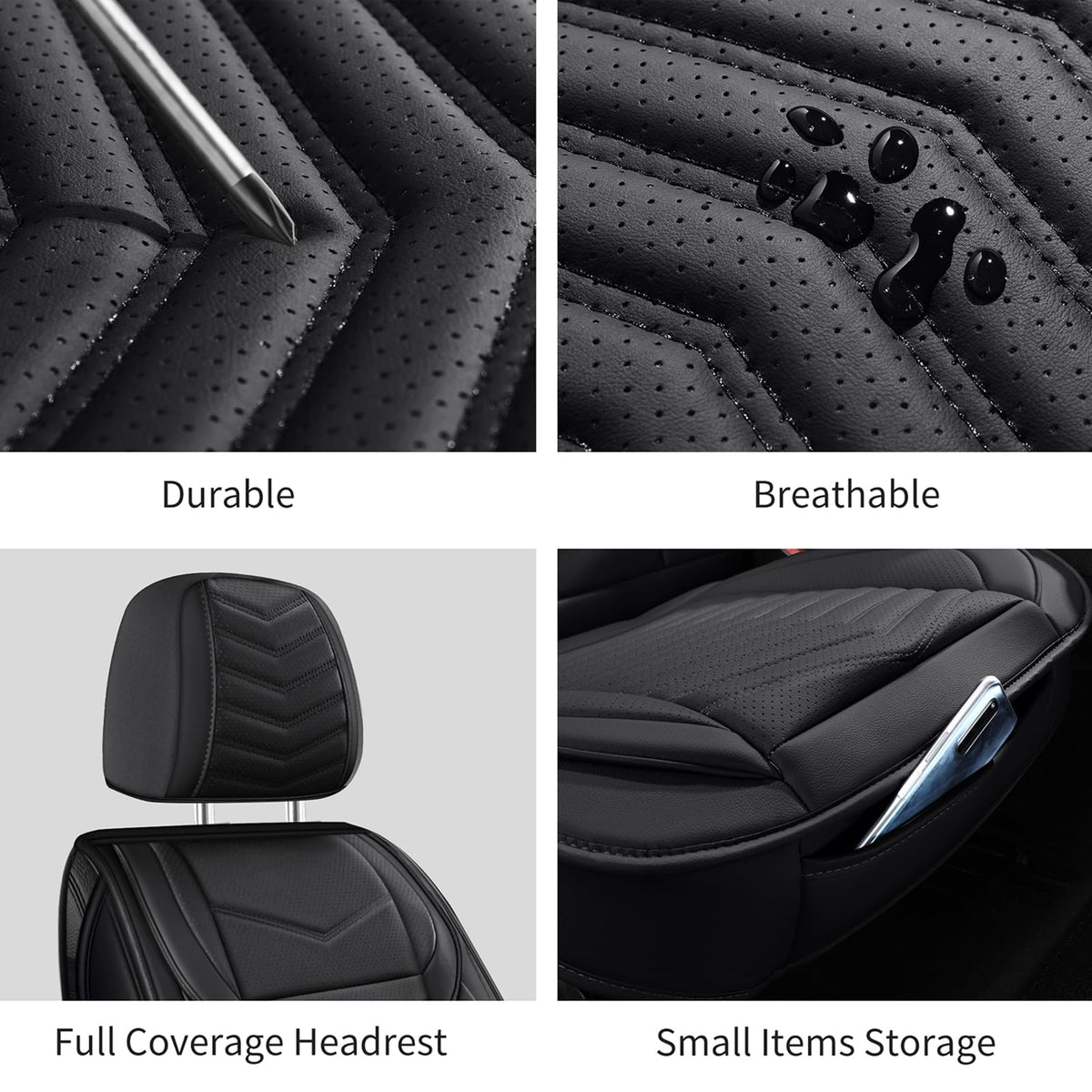 Black Nappa Leather Car Seat Covers Full Set H34932