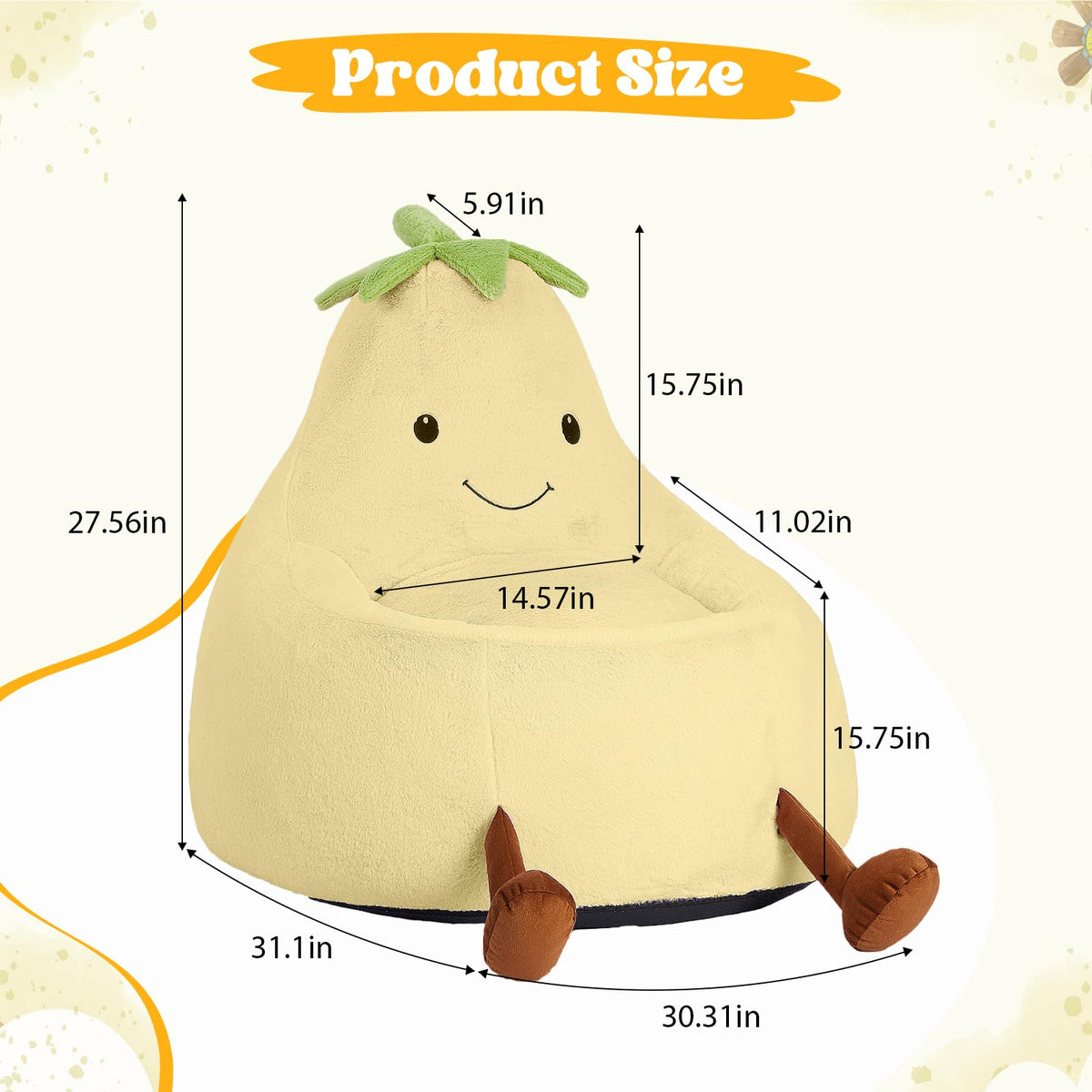 Yellow Faux Rabbit Fur Memory Foam Bean Bag Chair G373733