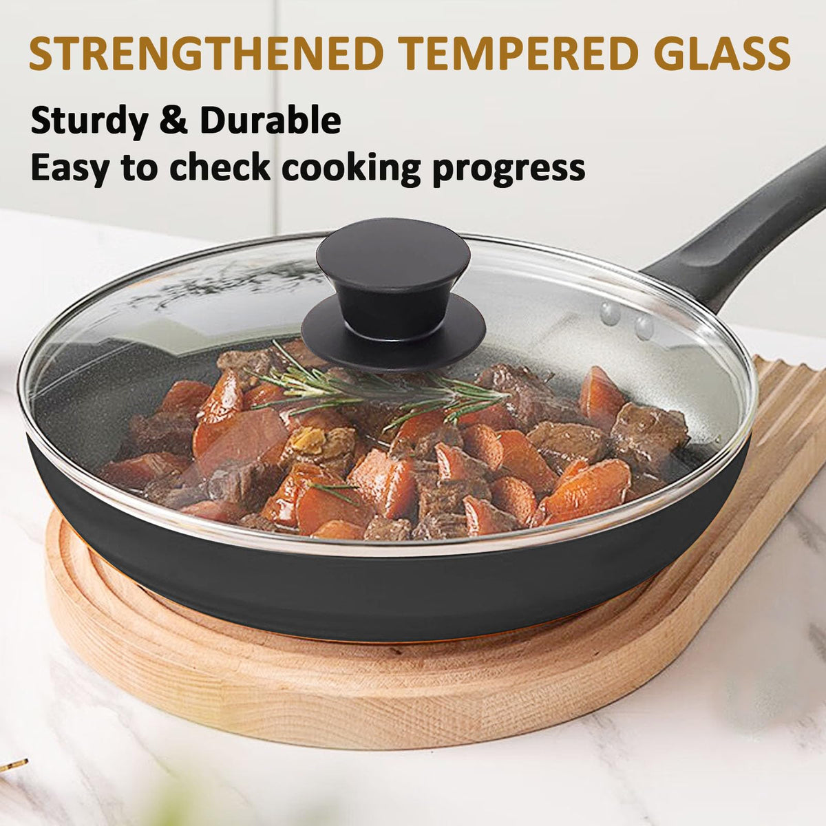 Round Tempered Glass Lid Set with Black Handle, 3 Pieces X8065