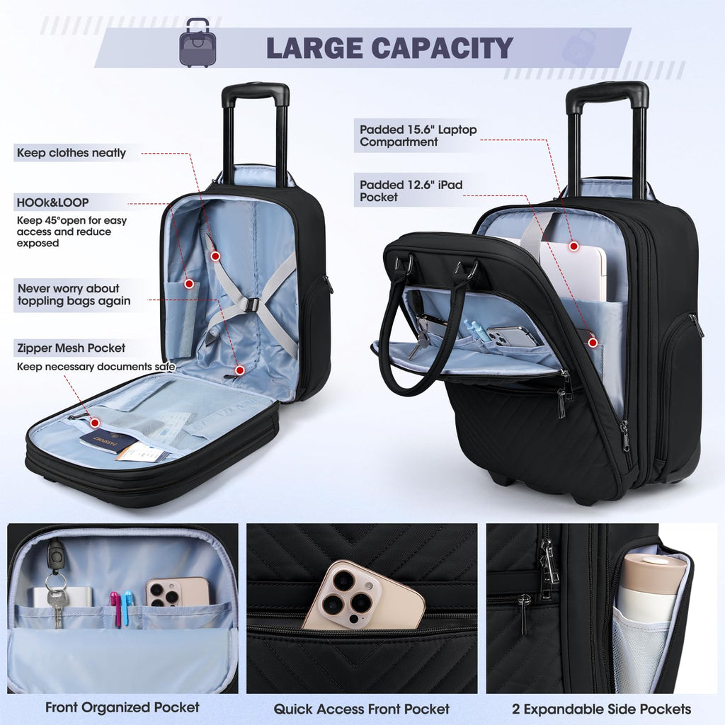 16-inch Lightweight Softside Underseat Carry On Luggage with Wheels Black O856032