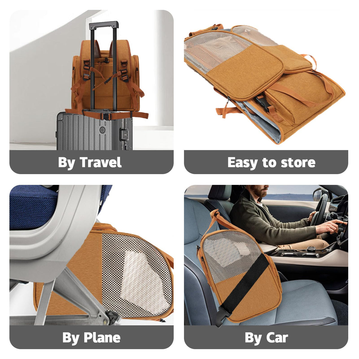 Brown Expandable Breathable Mesh Cat Carrier Backpack I67382