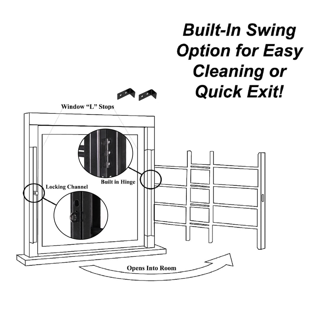 Black Adjustable Tubular Steel Window Security Bars M3479