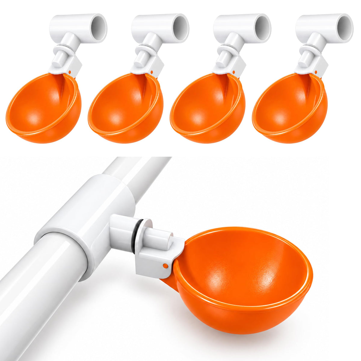 Large Automatic Chicken Waterer Cups with 1/2" PVC Tee Fittings 5-Pack I409029