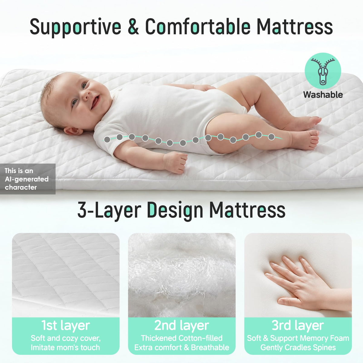 Baby Bassinet Bedside Crib with Mattress Wheel Storage Travel Bag Light Grey B87933
