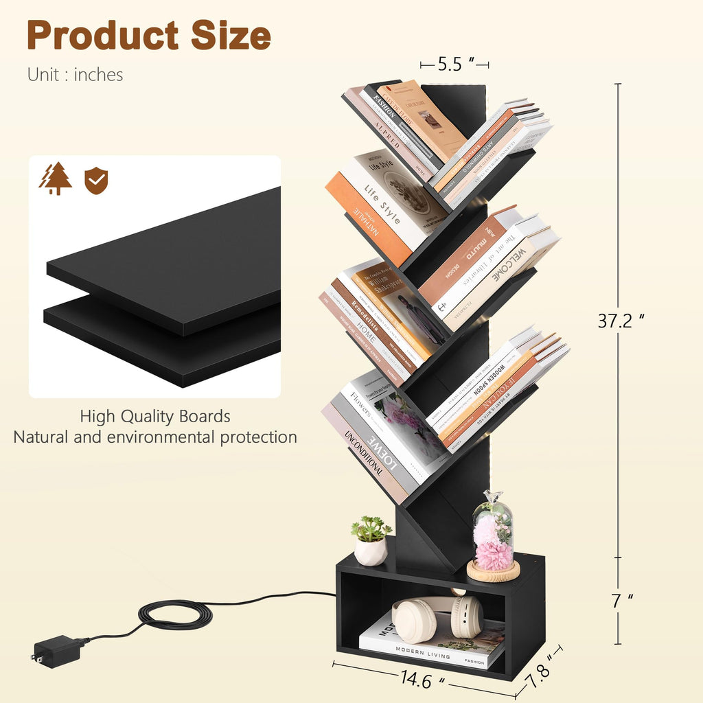 6 Tier Tree Bookshelf with Drawer and LED Lights I408