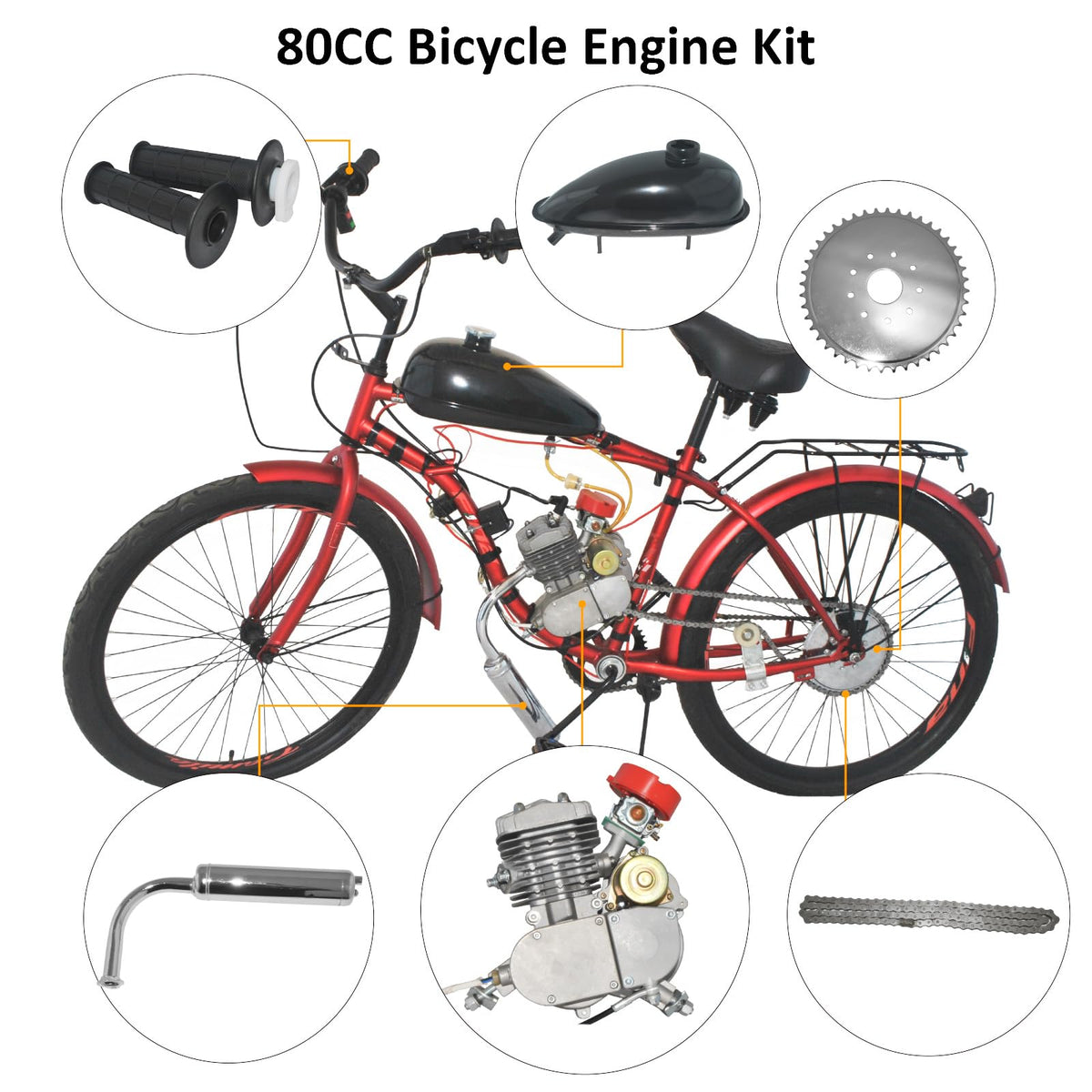 80cc 2-Stroke Air-Cooled Bicycle Engine Kit W589249