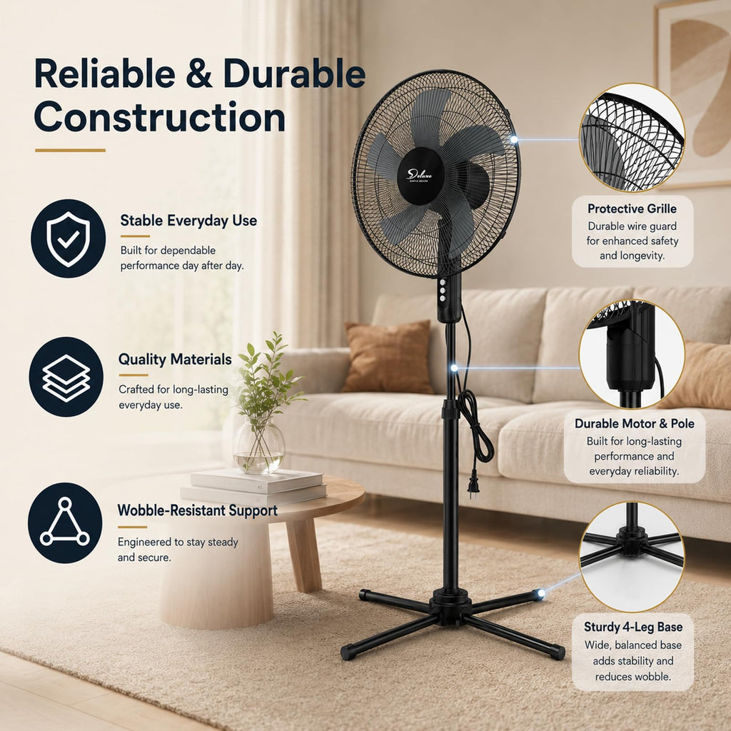 16" Oscillating Pedestal Fan, 3 Speed Standing Fan I102