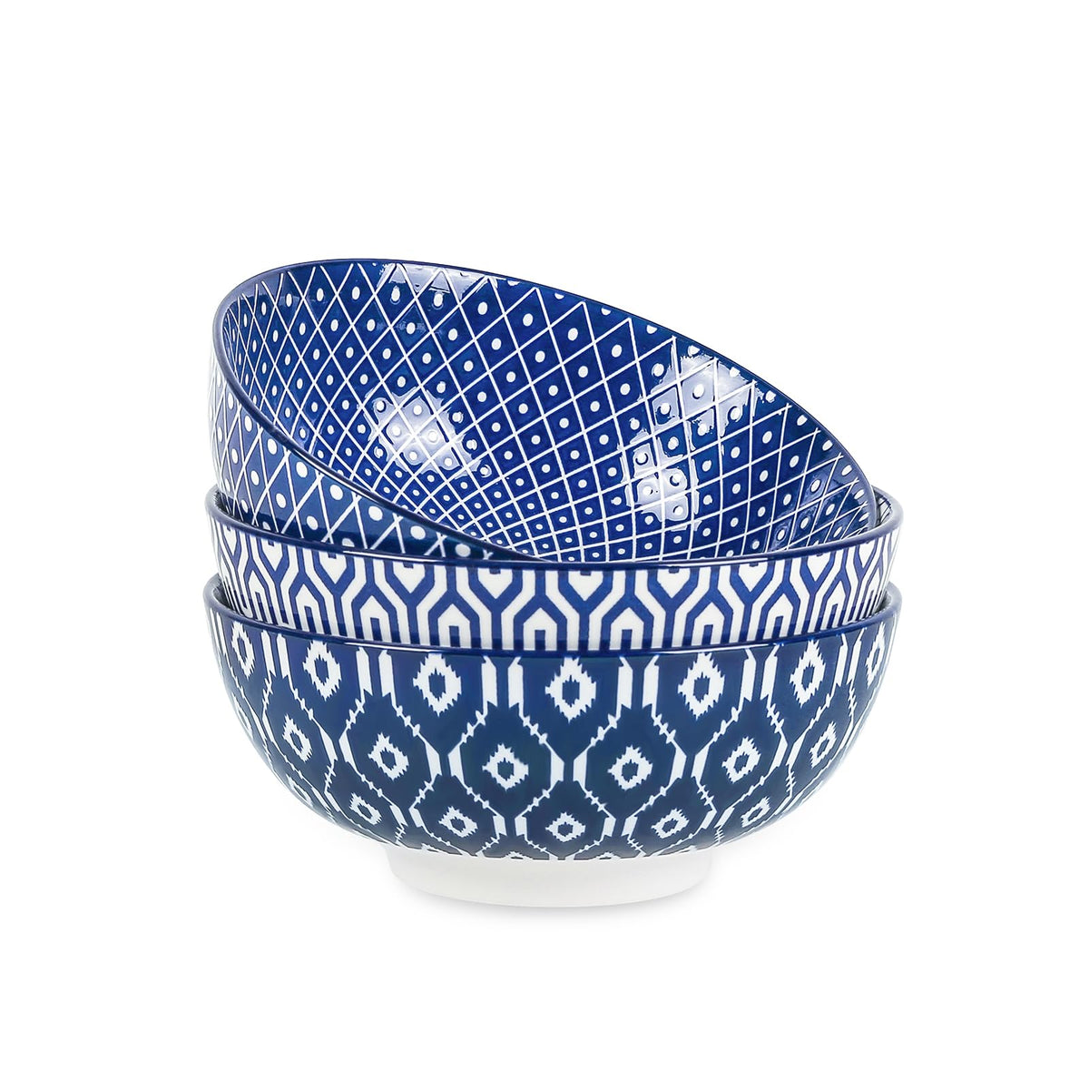 Ceramic 53 OZ Salad Bowls Set, Set of 3, Vintage Blue N728690