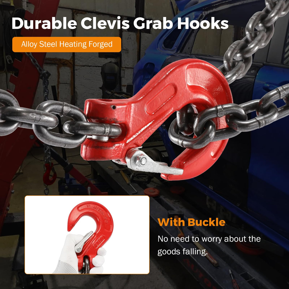 3/8 Inch 10Ft Tow Chain with Double Slip Hooks I86187
