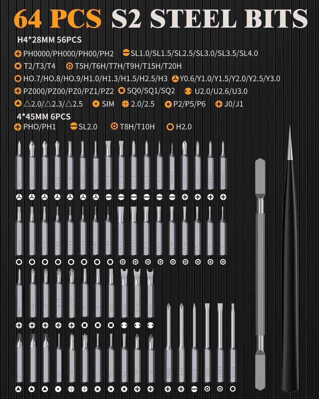 67 in 1 Cordless Electric Precision Screwdriver Set with 62 S2 Steel Bits Z714