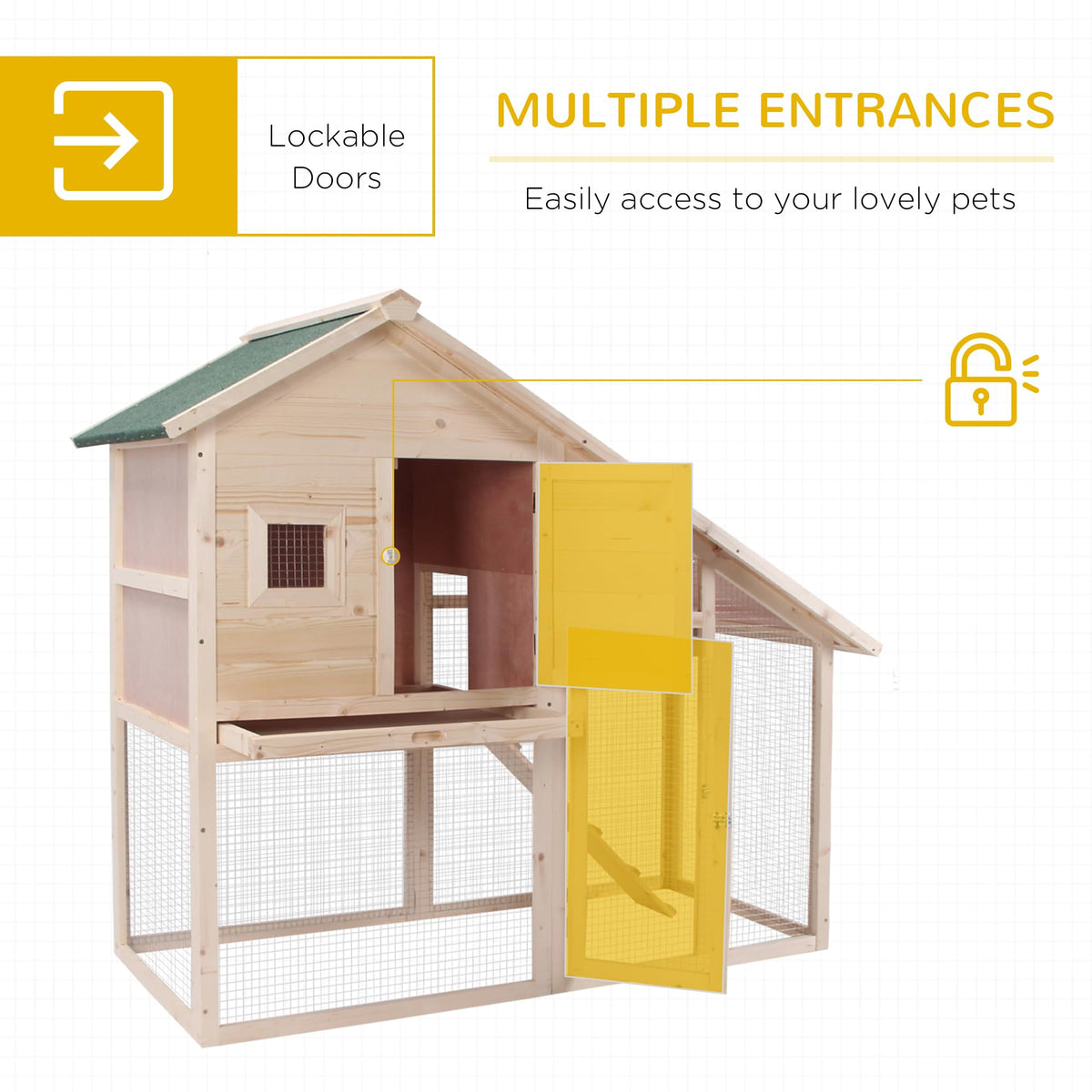 55" 2-Tier Wooden Rabbit Hutch with Ramp E9060