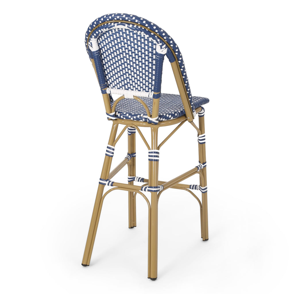 29.5" Bar Height Outdoor Stools Set of 2 Wicker Rattan Aluminum Teal Blue White A54889