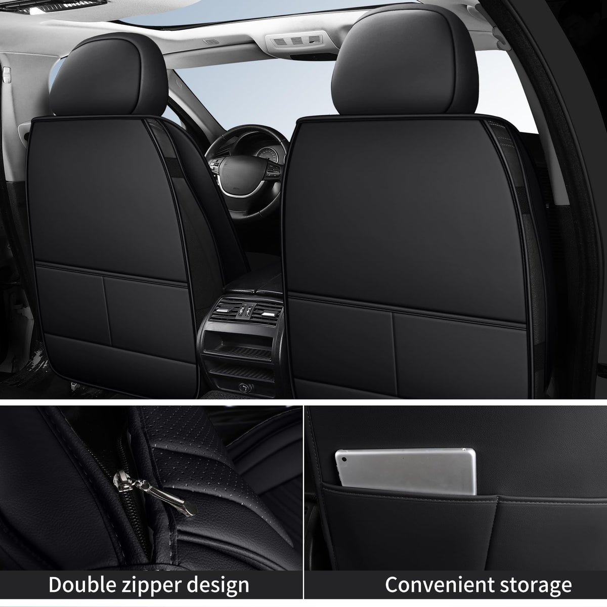 Black Nappa Leather Car Seat Covers Full Set H34932