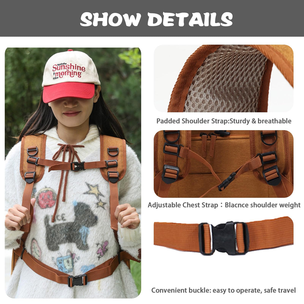 Brown Expandable Breathable Mesh Cat Carrier Backpack I67382