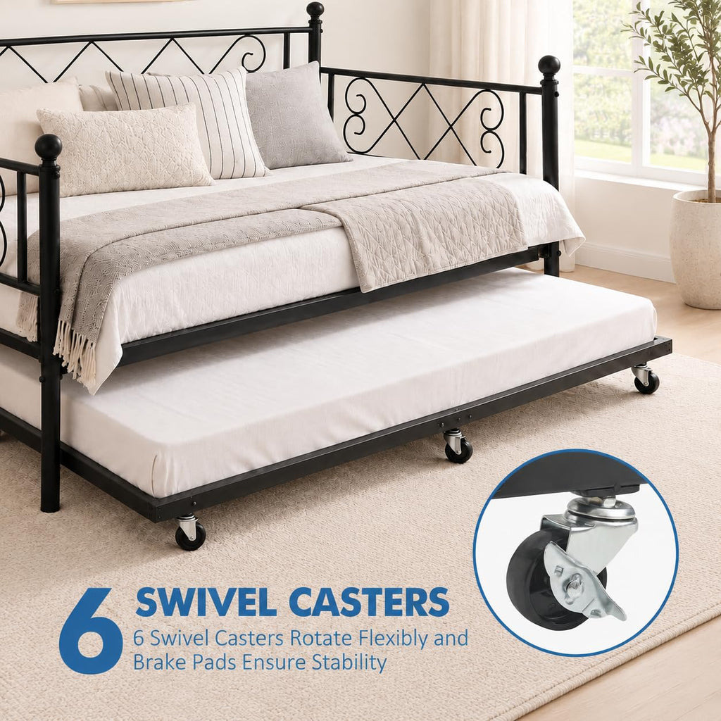 Twin Daybed with Trundle and Heart-Shaped Headboard L95001