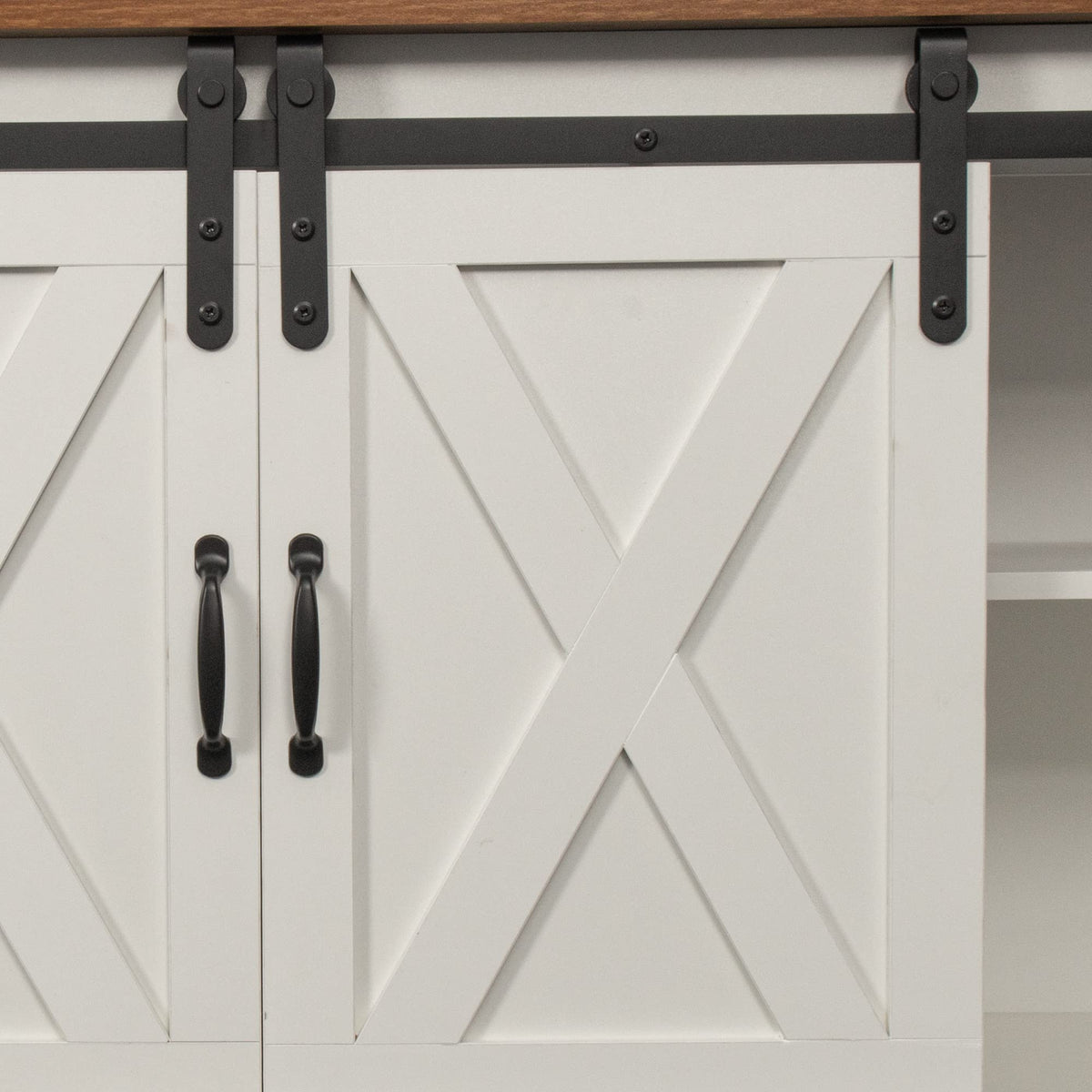 Sliding Barn Door Wood TV Stand with Adjustable Shelves D294