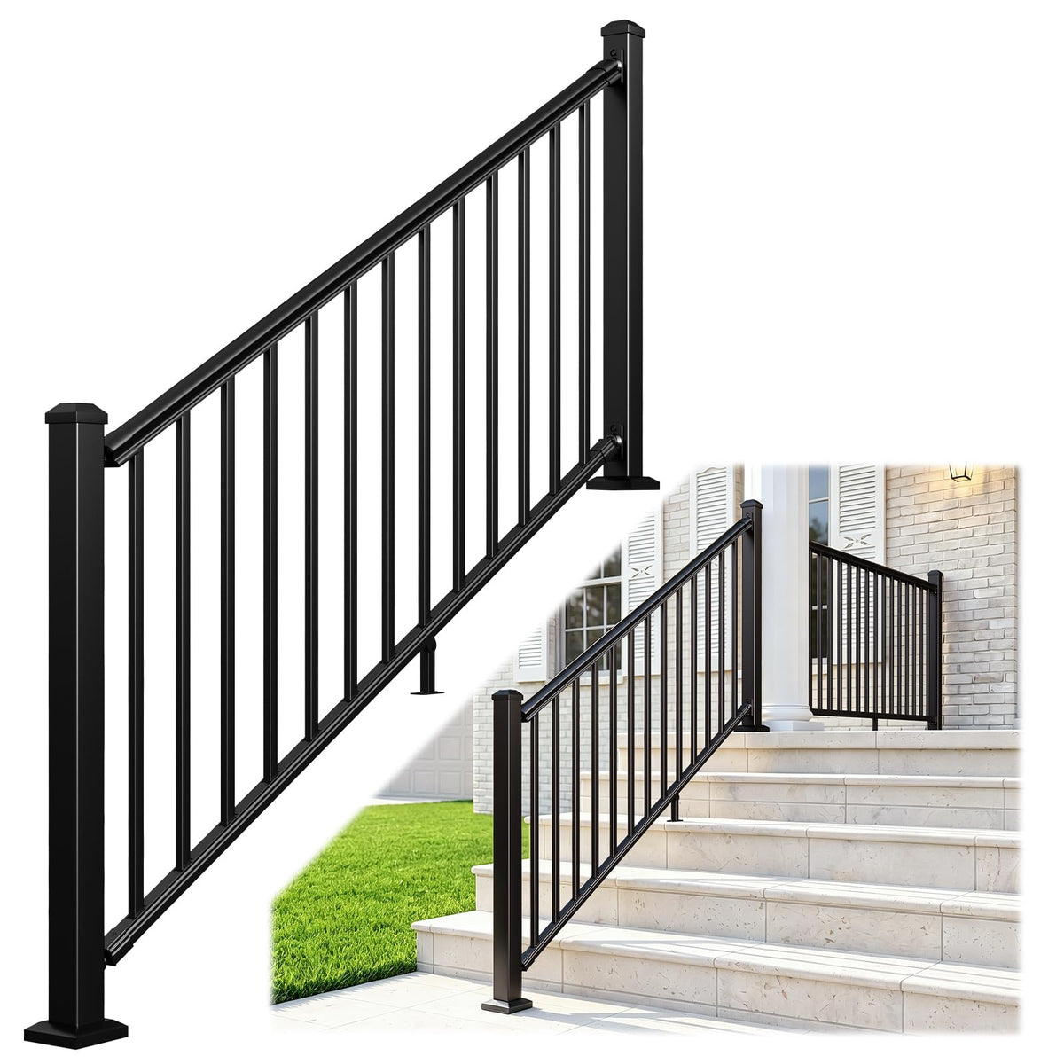 1 Pack 36 in x 6 ft Black Aluminum Stair Railing Kit J24663