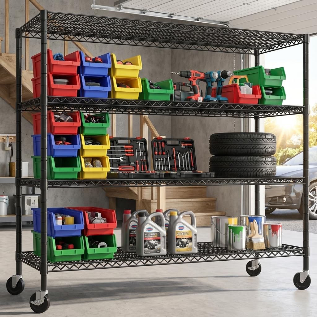 4-Tier Heavy Duty Metal Shelving Unit with Wheels R71679