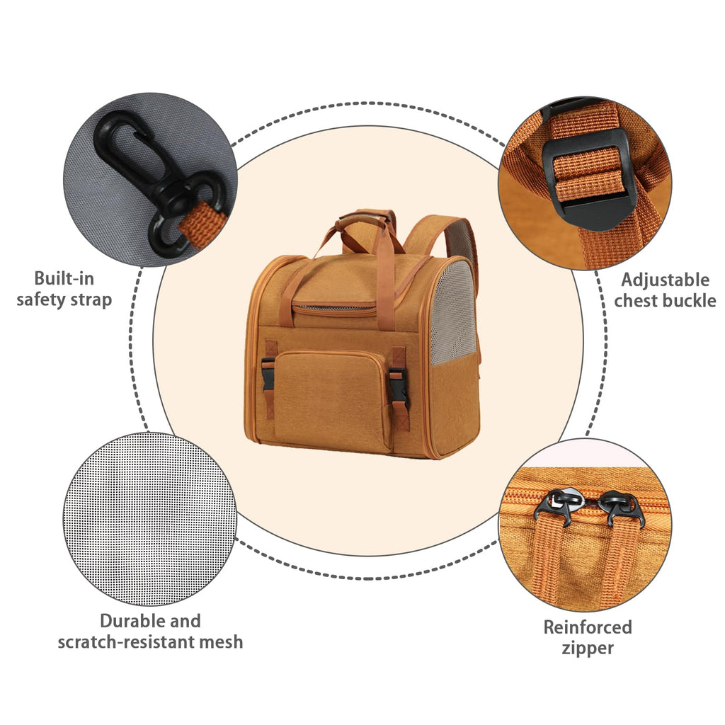 Brown Expandable Breathable Mesh Cat Carrier Backpack I67382