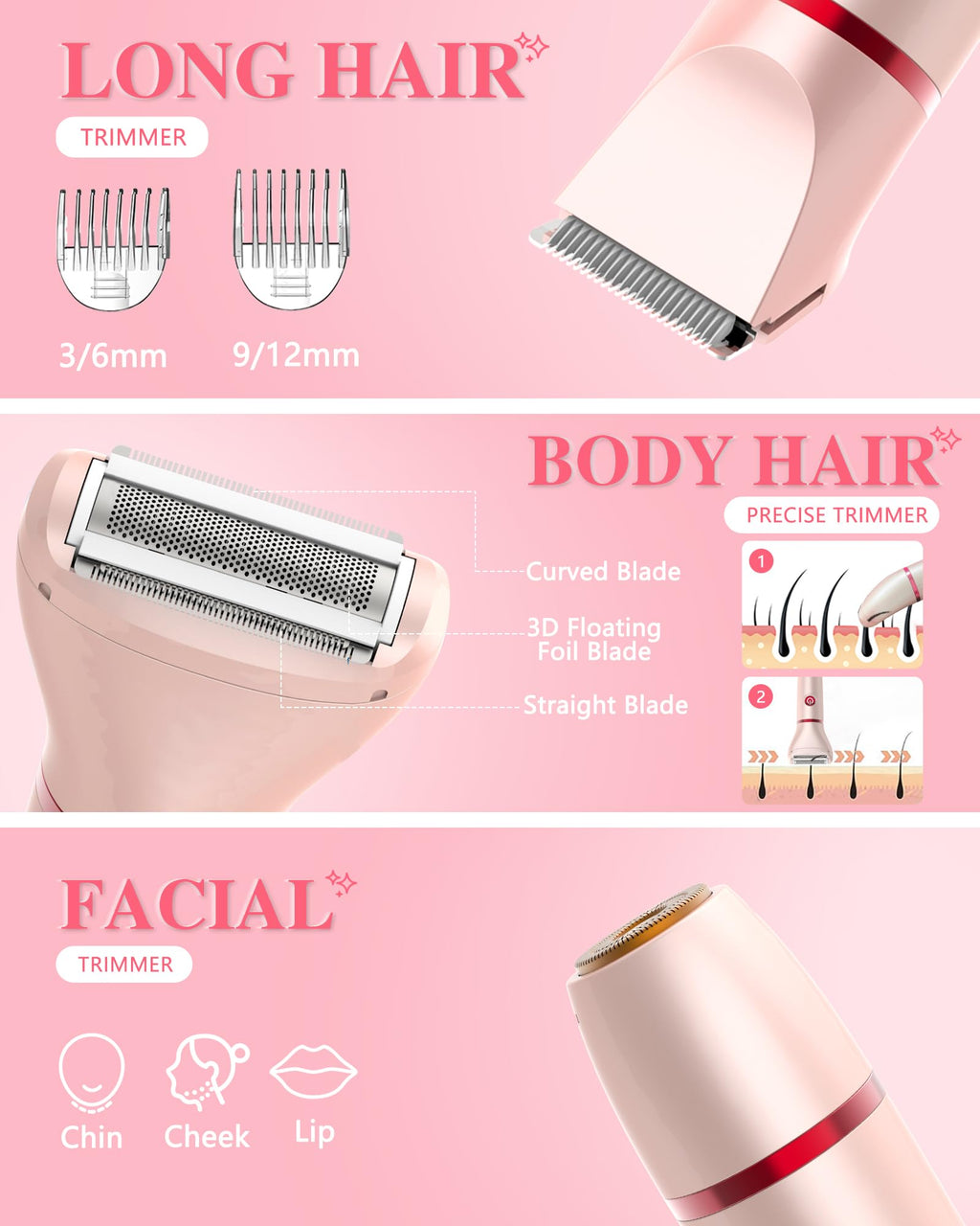 3-in-1 Rechargeable Waterproof Bikini Trimmer Y2460