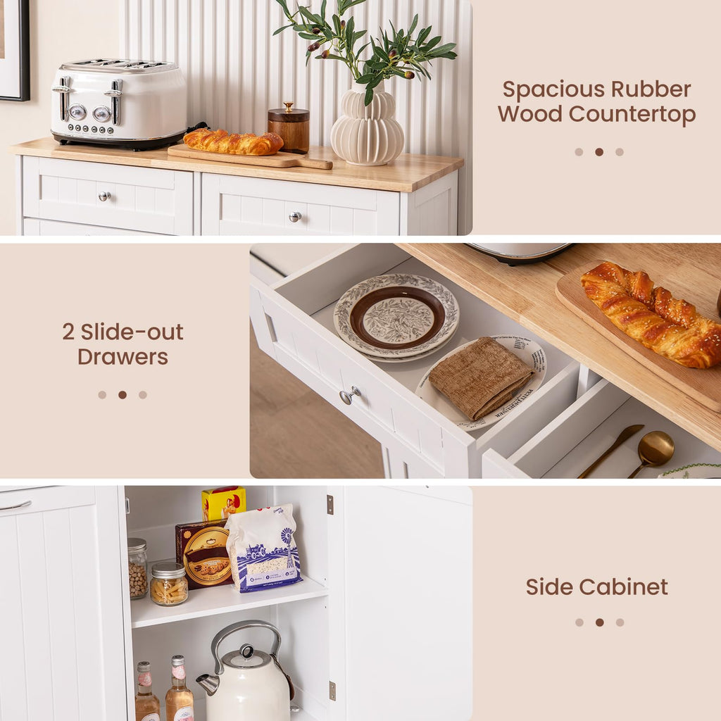 White Wooden Tilt Out Trash Bin Cabinet with Drawers G355
