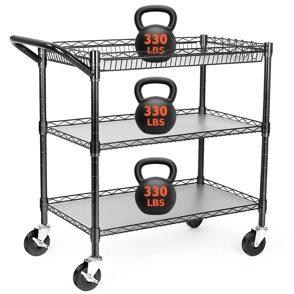 Heavy Duty 3 Tier Rolling Utility Cart with Wheels, Black Y486902
