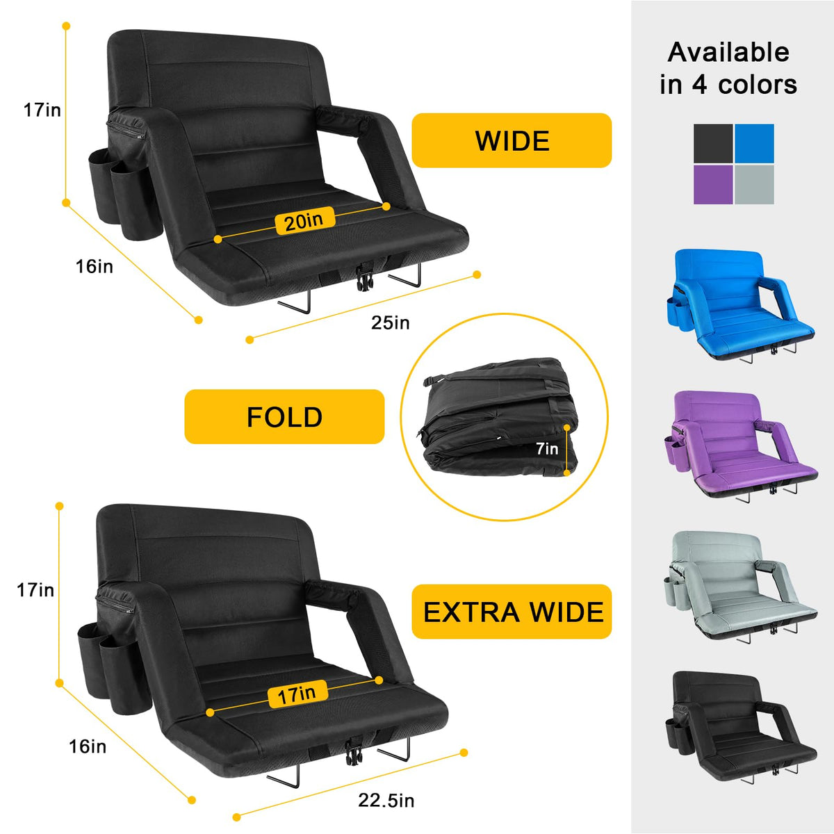 2 Pack Wide Waterproof Folding Stadium Seats with Back Support H2514